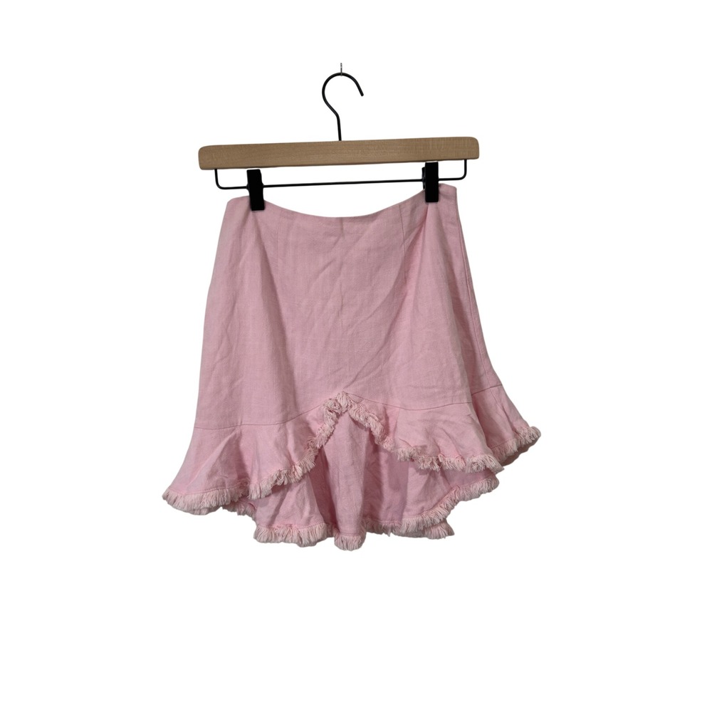 Saints + Secrets Pink Cotton Fringe Trim Ruffle High Low Mini Skirt Womens Small